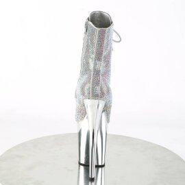 Pleaser FLAMINGO-1020CHRS Plateau Stiefeletten Multi Strass Chrom Silber EU-42 / US-12