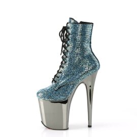 Pleaser FLAMINGO-1020CHRS Plateau Stiefeletten Strass Chrom Türkis EU-40 / US-10