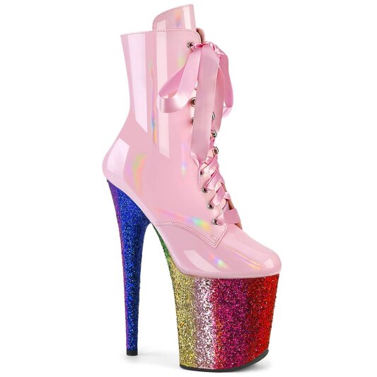 Pleaser FLAMINGO-1020HG Plateau Stiefeletten Lack Glitter Rosa Bunt EU-37 / US-7