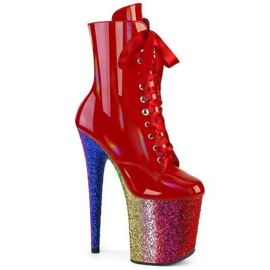 Pleaser FLAMINGO-1020HG Plateau Stiefeletten Lack Glitter Rot Bunt EU-36 / US-6