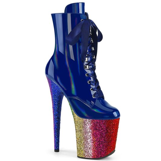 Pleaser FLAMINGO-1020HG Plateau Stiefeletten Lack Glitter Blau Bunt EU-35 / US-5