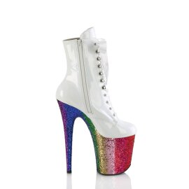Pleaser FLAMINGO-1020HG Plateau Stiefeletten Lack Glitter Weiß Bunt EU-35 / US-5