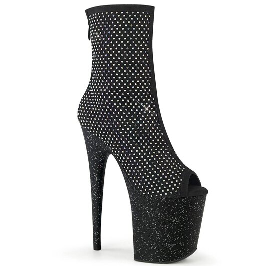 Pleaser FLAMINGO-1031GM Plateau Stiefeletten Strass Glitter Schwarz Silber EU-41 / US-11