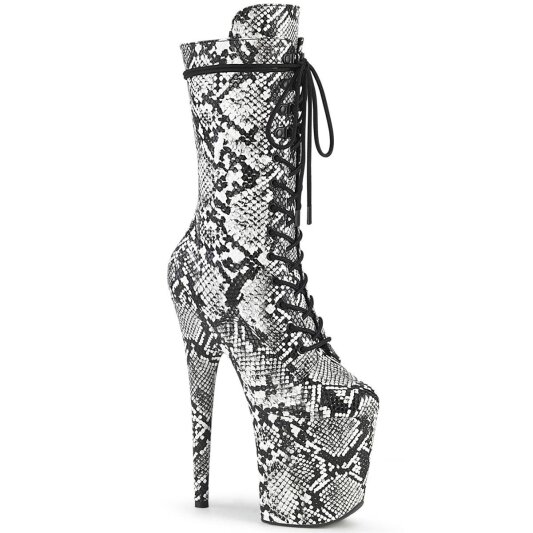 Pleaser FLAMINGO-1050SP Plateau Stiefeletten Snake Schwarz Weiß EU-38 / US-8