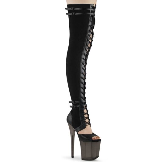 Pleaser FLAMINGO-3027 Plateau Overknee Stiefel künstliches Wildleder Schwarz EU-41 / US-11