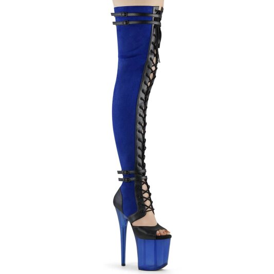 Pleaser FLAMINGO-3027 Plateau Overknee Stiefel künstliches Wildleder Blau EU-38 / US-8