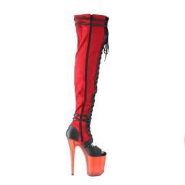 Pleaser FLAMINGO-3027 Plateau Overknee Stiefel künstliches Wildleder Rot EU-41 / US-11