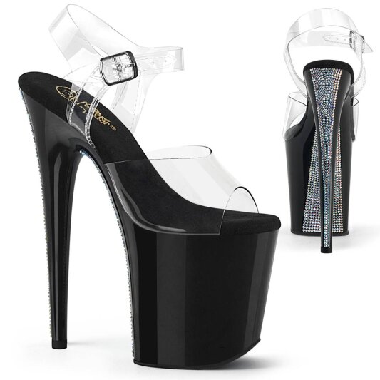 Pleaser FLAMINGO-808CRS-2 Plateau Sandaletten Strass Transparent Schwarz EU-38 / US-8