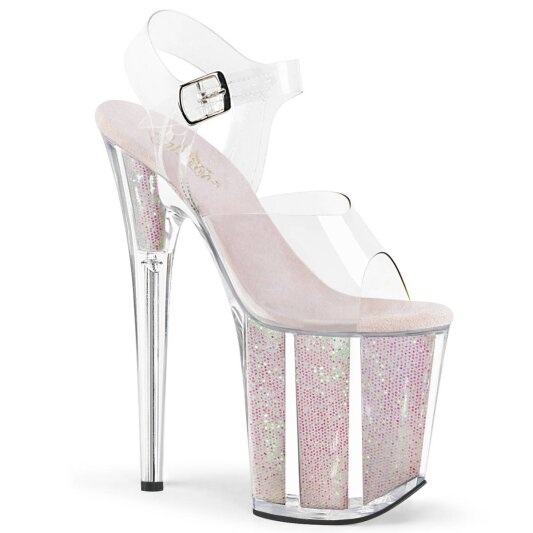 Pleaser FLAMINGO-808G Plateau Sandaletten Glitter Transparent Rosa EU-35 / US-5