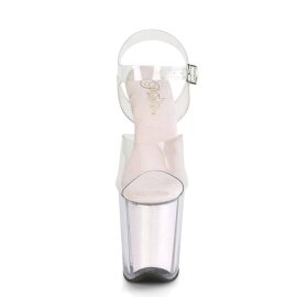 Pleaser FLAMINGO-808G Plateau Sandaletten Glitter Transparent Rosa EU-37 / US-7