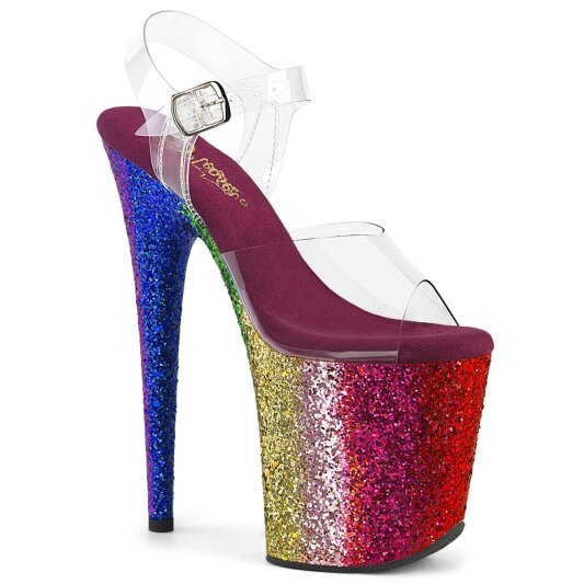 Pleaser FLAMINGO-808RBG Plateau Sandaletten Glitter Transparent Bunt EU-35 / US-5