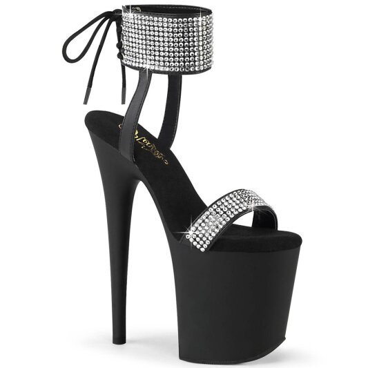 Pleaser FLAMINGO-870 Plateau Sandaletten Kunstleder Strass Schwarz Silber EU-38 / US-8