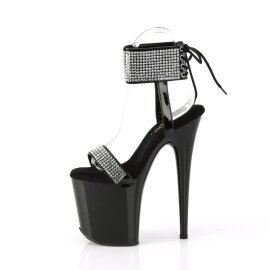 Pleaser FLAMINGO-870 Plateau Sandaletten Lack Strass Schwarz Silber EU-40 / US-10