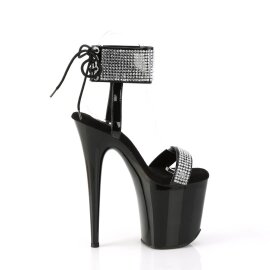 Pleaser FLAMINGO-870 Plateau Sandaletten Lack Strass Schwarz Silber EU-40 / US-10