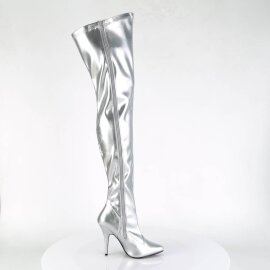 Pleaser SEDUCE-3000 Overknee Stiefel Kunstleder Silber EU-36 / US-6