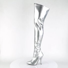 Pleaser SEDUCE-3000 Overknee Stiefel Kunstleder Silber EU-37 / US-7