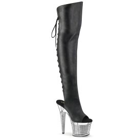 Pleaser SPECTATOR-3019 Plateau Overknee Stiefel Leder Chrom Schwarz EU-40 / US-10