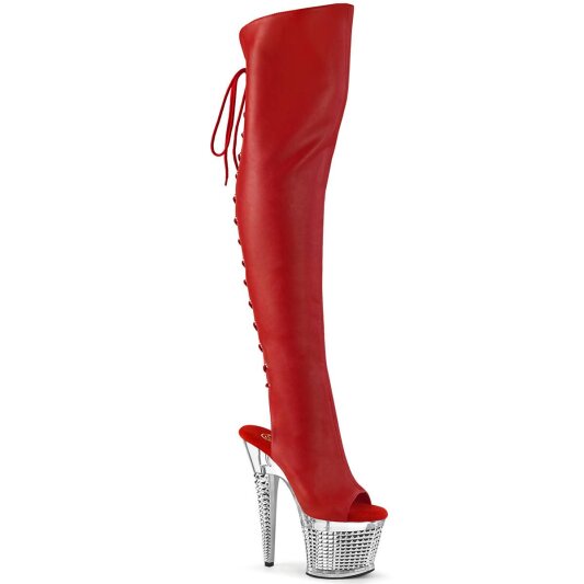 Pleaser SPECTATOR-3019 Plateau Overknee Stiefel Kunstleder Chrom Rot EU-37 / US-7