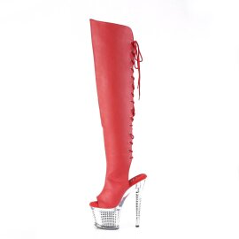 Pleaser SPECTATOR-3019 Plateau Overknee Stiefel Kunstleder Chrom Rot EU-37 / US-7