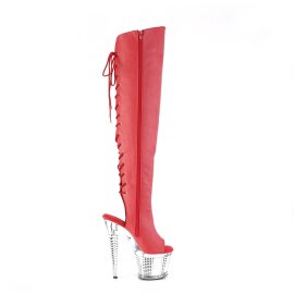 Pleaser SPECTATOR-3019 Plateau Overknee Stiefel Kunstleder Chrom Rot EU-37 / US-7