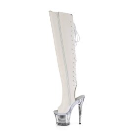 Pleaser SPECTATOR-3019 Plateau Overknee Stiefel Kunstleder Chrom Weiß EU-37 / US-7