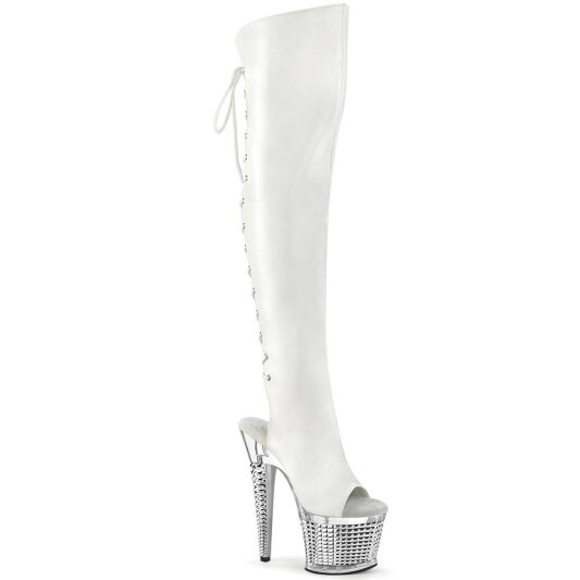 Pleaser SPECTATOR-3019 Plateau Overknee Stiefel Kunstleder Chrom Weiß EU-38 / US-8