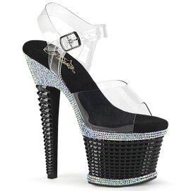Pleaser SPECTATOR-708RS Plateau Sandaletten Strass Silber...