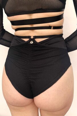 Lunalae Shorts High Waist Claire Mesh Cut Out Schwarz S
