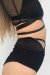 Lunalae Shorts High Waist Claire Mesh Cut Out Schwarz S