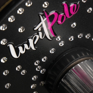 Lupit Pole Diamont Dancing Pole close-up of ceiling plate with logo and Swarovski stones