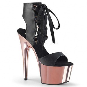 Black Pleaser High Heel Adore 700-14 with laces and heel in rosegold-chrome