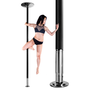 X-Pole Schwarze Poledance Stange mit Model, welches daran tanzt